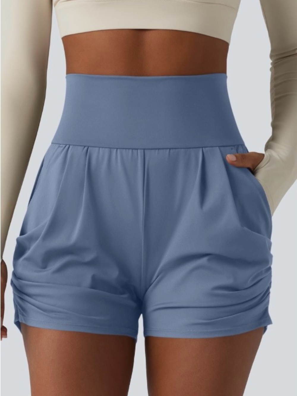 HALARA High-Waist Blue Active Lounge Shorts with Pockets XS